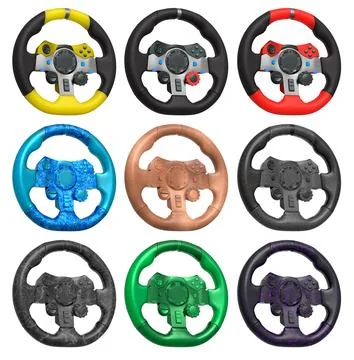 Set of racing game steering wheels isolated on white background with clipping Stock Illustration