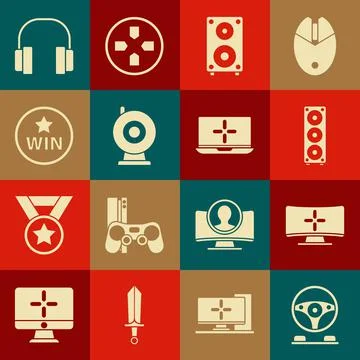 Set Racing simulator cockpit, Computer monitor, Stereo speaker, Web camera 스톡 일러스트