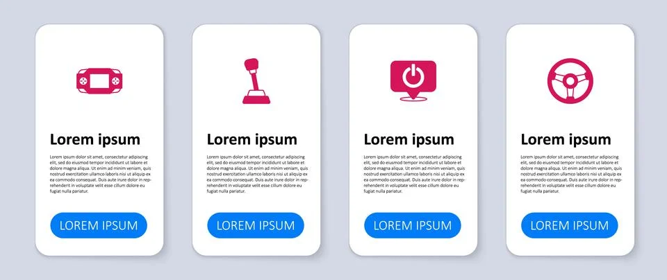 Set Racing simulator, Power button, Gear shifter and Portable video game console Stock Illustration