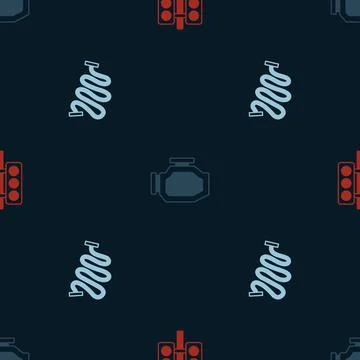 Set Racing traffic light, Check engine and track on seamless pattern. Vector Stock Illustration