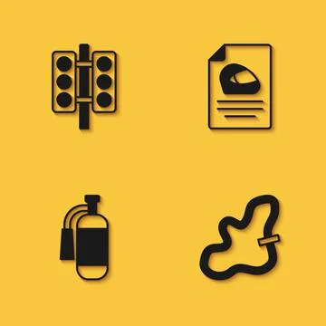 Set Racing traffic light, track, Fire extinguisher and helmet icon with long Stock Illustration