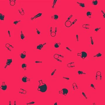 Set Racket and ball, Sword toy, Toy horse and Jump rope on seamless pattern Stock Illustration