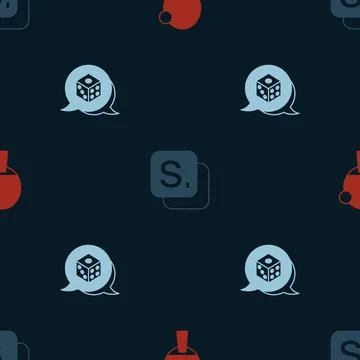 Set Racket, Bingo and Game dice on seamless pattern. Vector Stock Illustration
