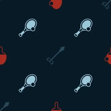Set Racket, Medieval arrows and Tennis racket with ball on seamless pattern Stock Illustration