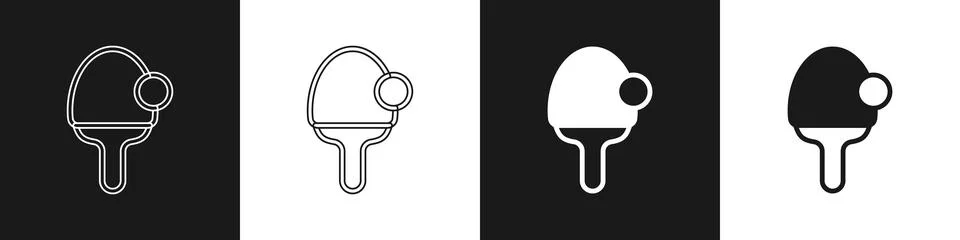 Set Racket for playing table tennis icon isolated on black and white background Stock Illustration