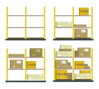 Set Of Racks With Boxes In Flat Design Illustration