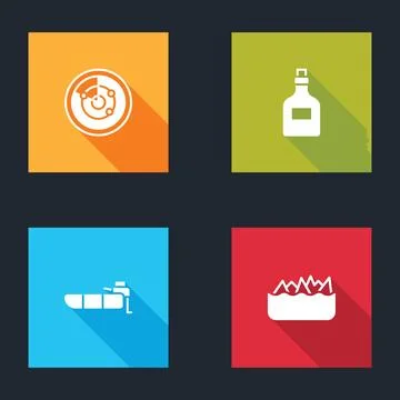 Set Radar with targets, Rum bottle, Inflatable boat motor and Sharp stone r.. Stock Illustration