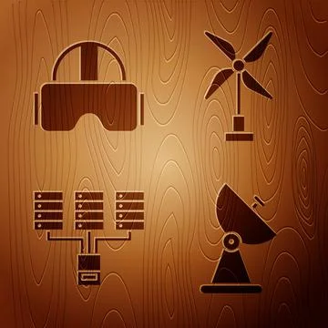 Set Radar, Virtual reality glasses, Server, Data, Web Hosting and Wind turbine Stock Illustration