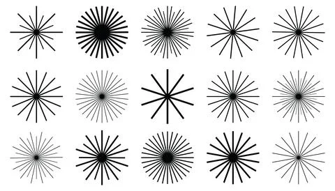 Set of radial circle lines forming geometric shapes. Circular radiating lin.. イラスト素材