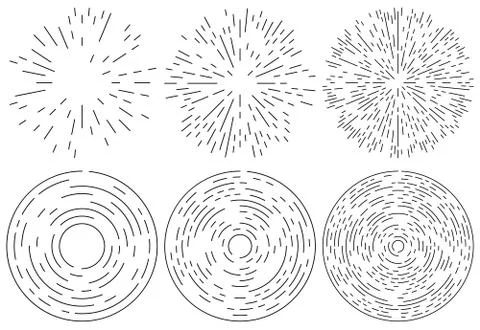 Set of radiating and concentric lines element. Random, irregular, dynamic lin Stockillustratie