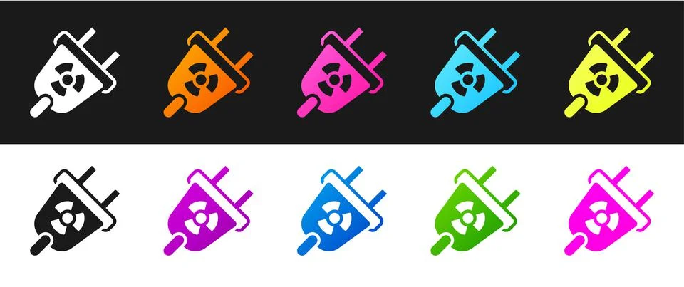 Set Radiation electrical plug icon isolated on black and white background Stockillustratie