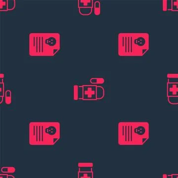 Set Radiation warning document and Antidote on seamless pattern. Vector Stock Illustration