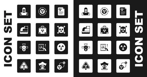 Set Radiation warning document, nuclear suitcase, Wastewater, Nuclear react.. Illustrazione stock