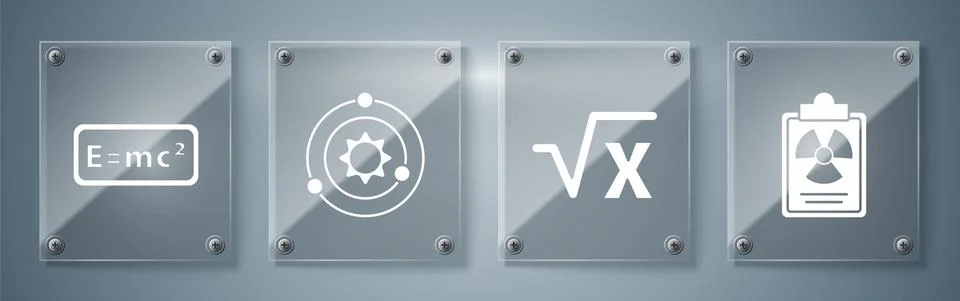 Set Radiation warning document, Square root of x glyph, Solar system and Stock Illustration