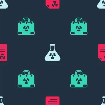 Set Radiation warning document, Test tube radiation and nuclear suitcase on.. Stock Illustration