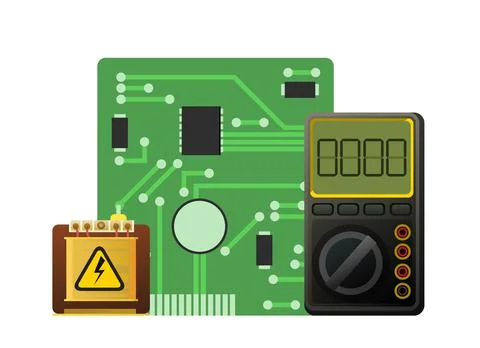 Set of radio components and multimeter. Element for radio circuit. Object iso Stock Illustration