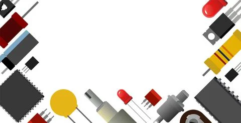 Set of radio components. Frame composition. Element for radio circuit. Object Stock Illustration