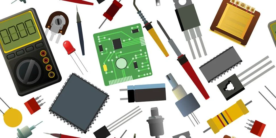 Set of radio components. Seamless pattern. Background image. Element for radio Stockillustratie