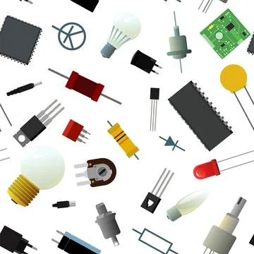 Set of radio components. Seamless pattern Background picture. Element for rad Illustrazione stock