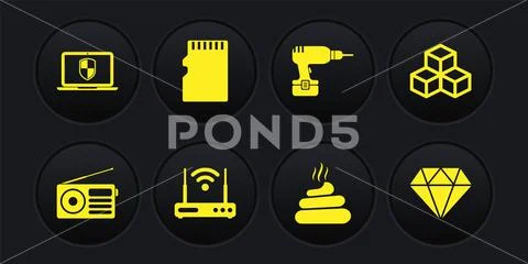 Set Radio, Isometric cube, Router and wi-fi, Shit, Drill machine and ...