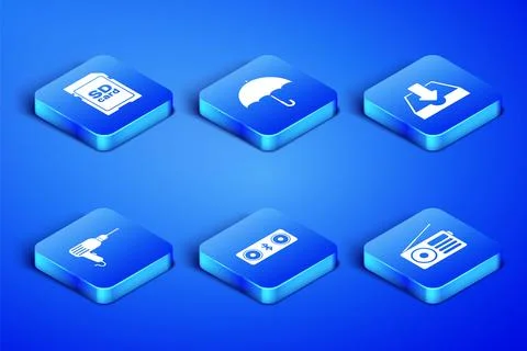 Set Radio, SD card, Bluetooth speakers, Drill machine, Umbrella and Downloa.. Stock Illustration