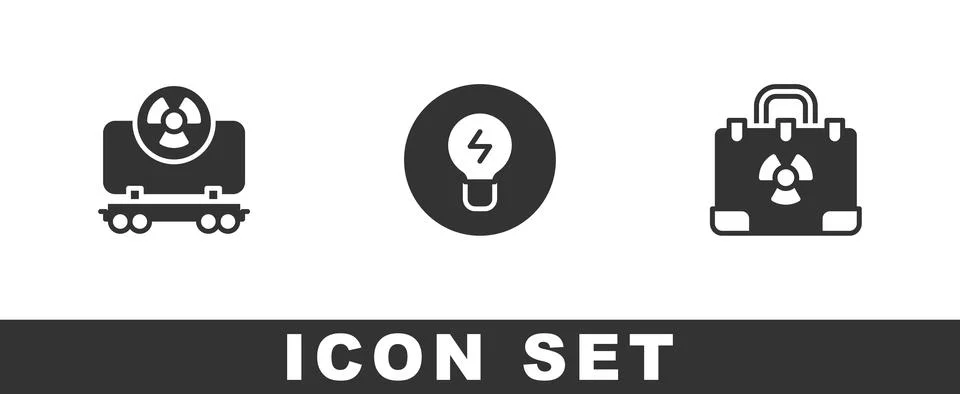 Set Radioactive cargo train, Light bulb with concept of idea and Radiation Illustrazione stock