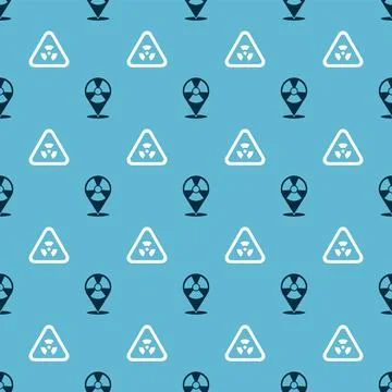 Set Radioactive in location and Triangle with radiation on seamless pattern Stock Illustration