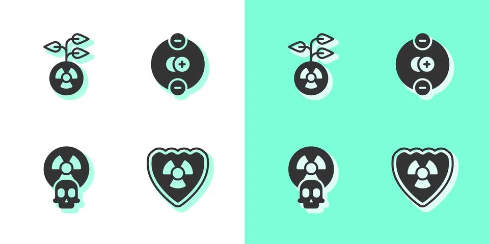 Set Radioactive in shield, , and Atom icon. Vector Stock Illustration