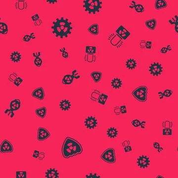 Set Radioactive in shield, , Nuclear bomb and warning lamp on seamless pattern イラスト素材