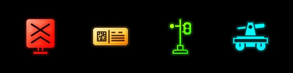 Set Railroad crossing, QR code ticket train, Train traffic light and Draisine or Stock Illustration