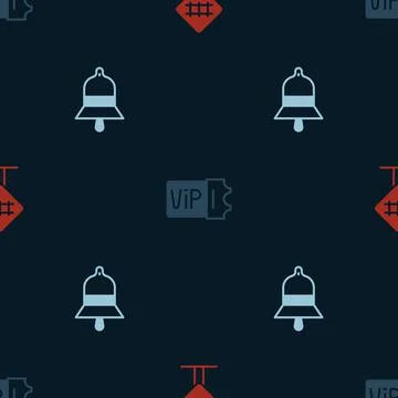 Set Railroad crossing, Train ticket and station bell on seamless pattern. Vector Illustrazione stock