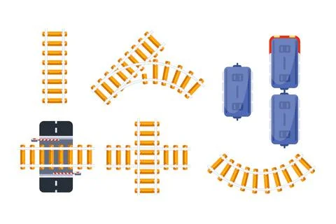 Set of railroad elements showing different types of railways with crossing and Иллюстрация