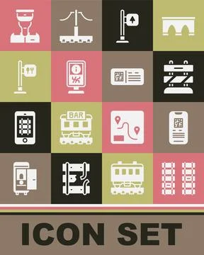 Set Railway, railroad track, E-ticket train, End of railway tracks, Road traffic Stock Illustration