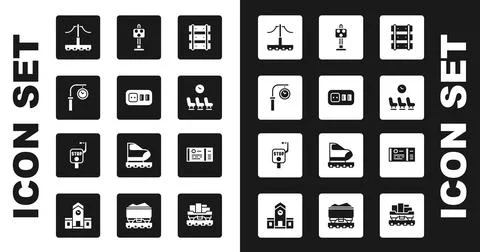 Set Railway, railroad track, Electrical outlet, Train station clock, Waiting Stock Illustration