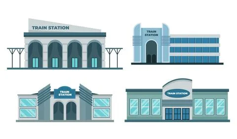 Set of Railway Station Building Platform collection, train station or railr.. Stock Illustration