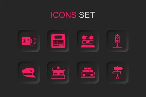 Set Railway station, Train board, ticket, Cargo train wagon, traffic light,.. イラスト素材