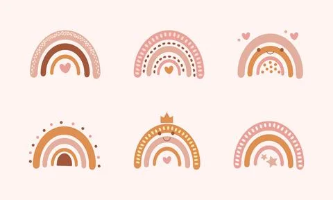 Set of rainbow in boho style in pastel colors. Stock Illustration