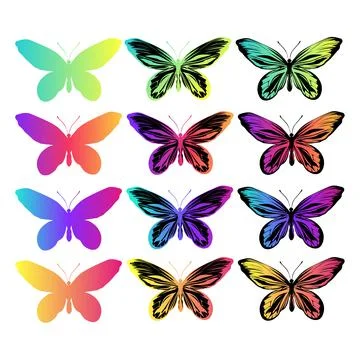 Set with rainbow butterflies. Stock Illustration