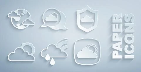 Set Rainbow with cloud and rain, Weather forecast, Sun weather, Location and Illustrazione stock