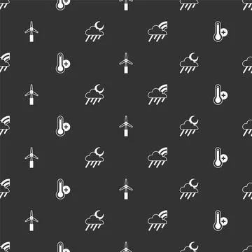 Set Rainbow with cloud and rain, Meteorology thermometer, Wind turbine and Cloud イラスト素材
