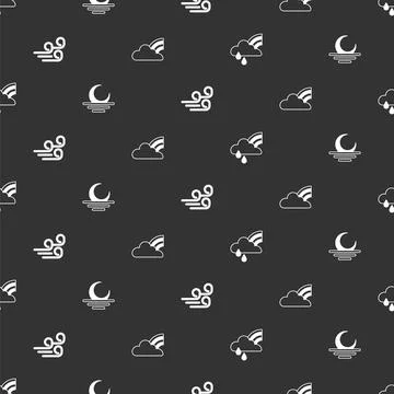 Set Rainbow with cloud and rain, Sunset, Windy weather and clouds on seamless Illustrazione stock