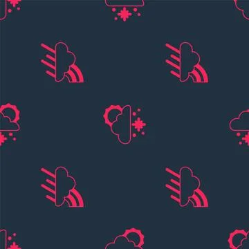 Set Rainbow with cloud and rain and Cloud snow sun on seamless pattern. Vecto Stock Illustration