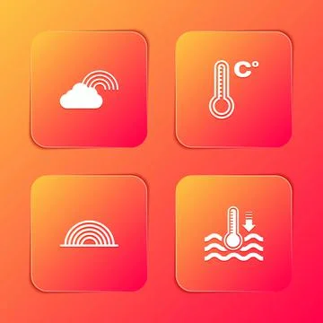 Set Rainbow with cloud, Meteorology thermometer, and Water icon. Vector Stock Illustration