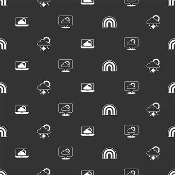 Set Rainbow, Cloud with snow and sun, Weather forecast and Location cloud on Illustrazione stock