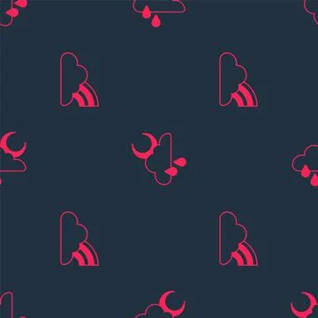 Set Rainbow with clouds and Cloud rain and moon on seamless pattern. Vector Stock Illustration