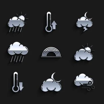 Set Rainbow with clouds, Cloud moon and stars, Windy weather, Sun, Thermome.. 스톡 일러스트