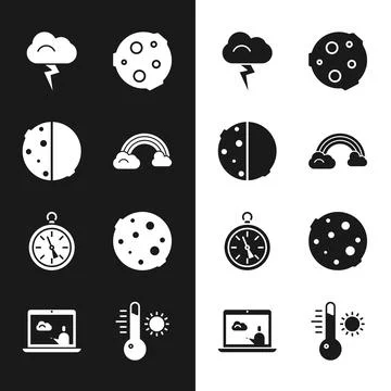Set Rainbow with clouds, Eclipse of the sun, Storm, Moon, Compass, Meteorology Ilustração Stock