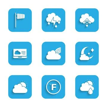 Set Rainbow with clouds, Fahrenheit, Cloud rain and sun, moon, Sun weather Ilustração Stock