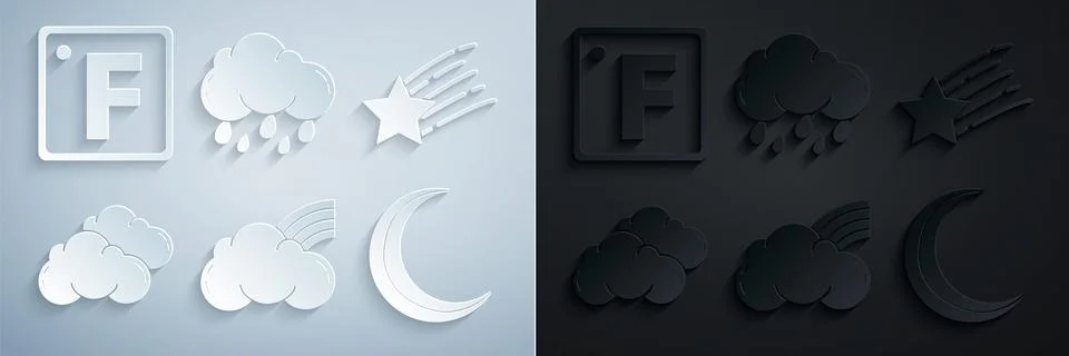 Set Rainbow with clouds Falling star Cloud Moon and stars rain and Fahrenheit 스톡 일러스트