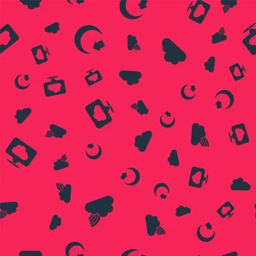 Set Rainbow with clouds, Moon, Location and Cloud on seamless pattern. Vector Stock Illustration